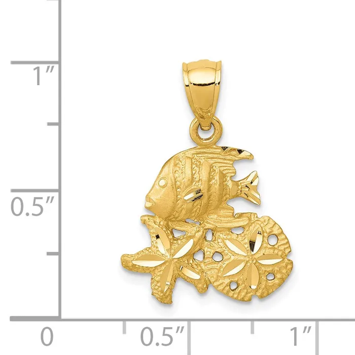 Goldia Necklaces 14k Yellow Gold Satin Diamondcut Fish Starfish and Sand Dollar Pendant