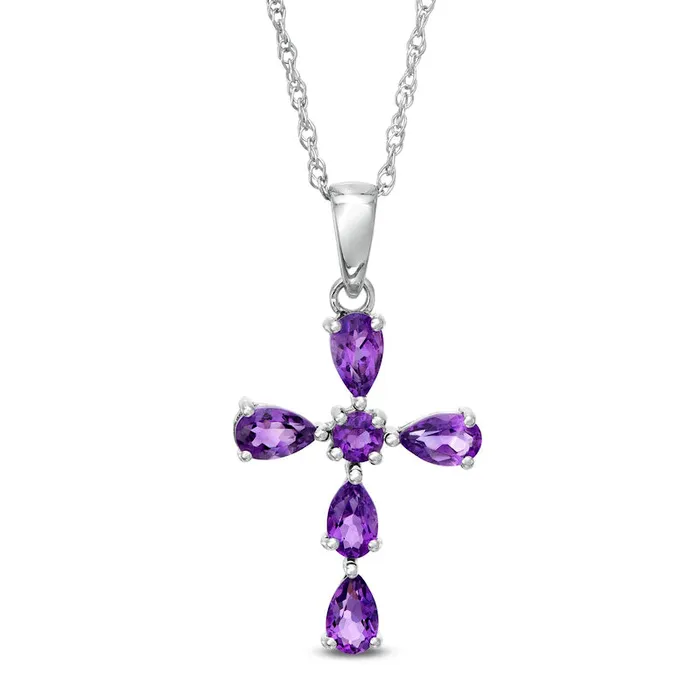 Goldia Necklaces PearShaped and Round Amethyst Cross Pendant in Sterling Silver Goldia Necklaces PearShaped and Round Amethyst Cross Pendant in Sterling Silver