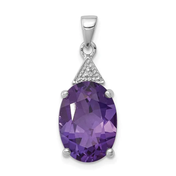 Goldia Necklaces Sterling Silver Rhodium Amethyst u0026 Diamond Pendant
