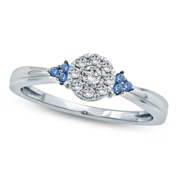 Goldia Rings 020 CT TW Natural Diamond and Blue Sapphire TriSides Promise Ring in Solid 10K White Gold Goldia Rings 020 CT TW Natural Diamond and Blue Sapphire TriSides Promise Ring in Solid 10K White Gold
