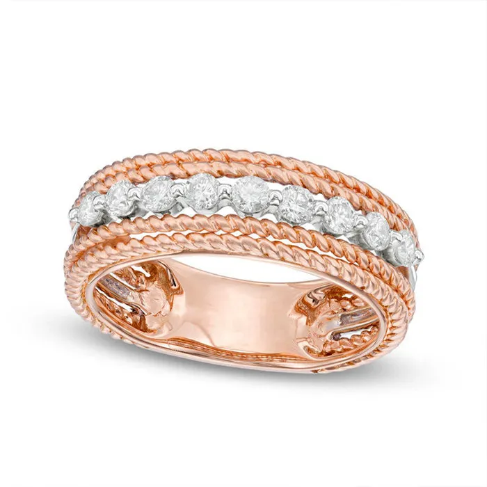 Goldia Rings 050 CT TW Natural Diamond Braided Rope Edge Anniversary Band in Solid 14K TwoTone Gold Goldia Rings 050 CT TW Natural Diamond Braided Rope Edge Anniversary Band in Solid 14K TwoTone Gold