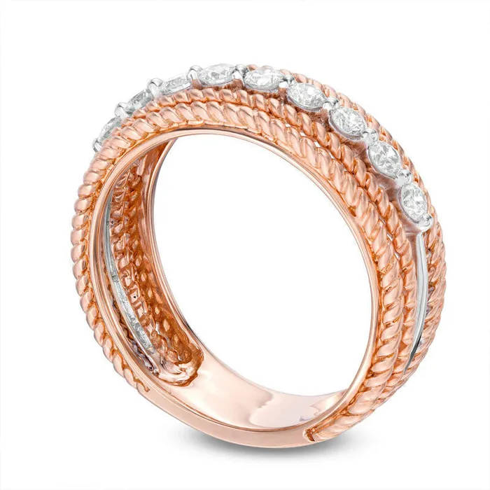Goldia Rings 050 CT TW Natural Diamond Braided Rope Edge Anniversary Band in Solid 14K TwoTone Gold Goldia Rings 050 CT TW Natural Diamond Braided Rope Edge Anniversary Band in Solid 14K TwoTone Gold