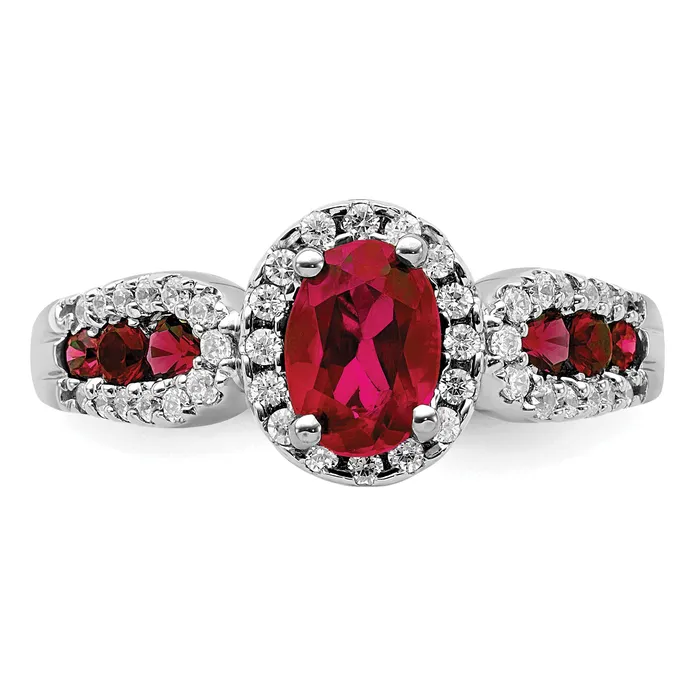 Goldia Rings 10k White Gold 13 Ct Lab Grown Diamond VSSI G and Oval Lab Created Ruby Ring