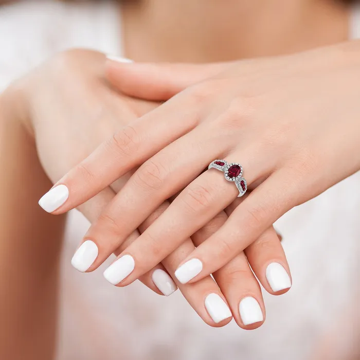 Goldia Rings 10k White Gold 13 Ct Lab Grown Diamond VSSI G and Oval Lab Created Ruby Ring