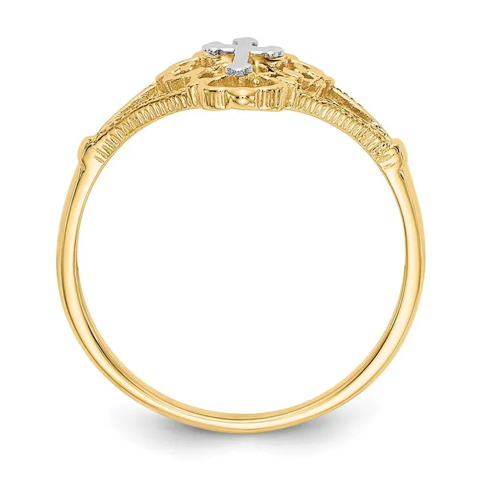 Goldia Rings 14K TwoTone Gold Real Diamond Cut Cross Ring