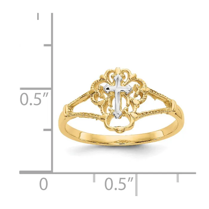 Goldia Rings 14K TwoTone Gold Real Diamond Cut Cross Ring