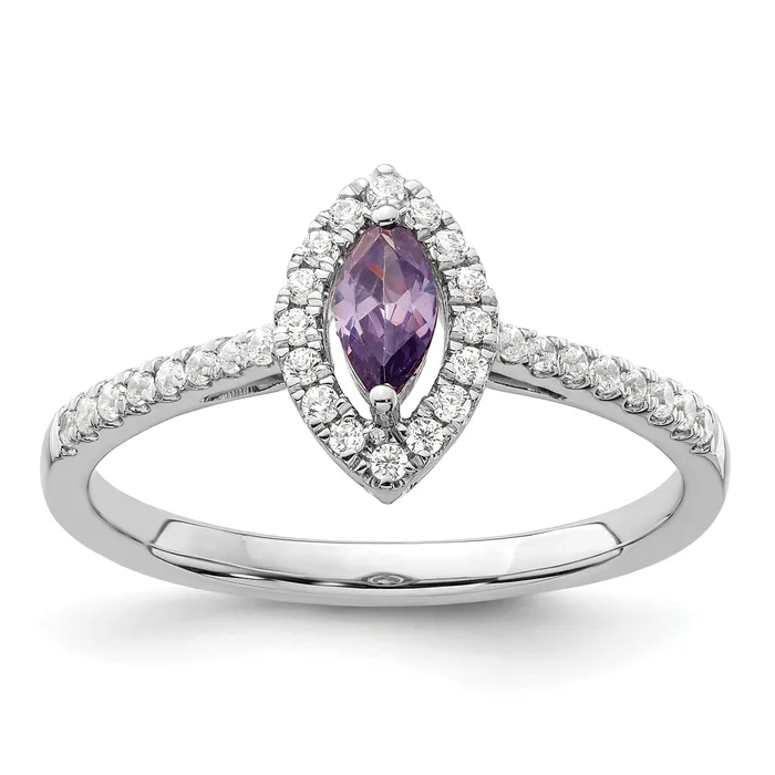 Goldia Rings 14k White Gold 15 Ct Lab Grown Diamond VSSI G and Amethyst February Birthstone Ring