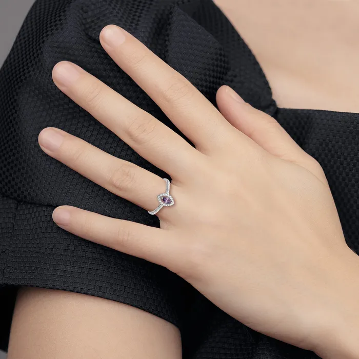 Goldia Rings 14k White Gold 15 Ct Lab Grown Diamond VSSI G and Amethyst February Birthstone Ring