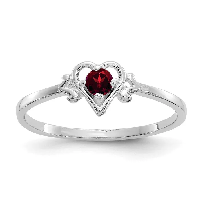 Goldia Rings 14K White Gold Garnet Birthstone Heart Ring