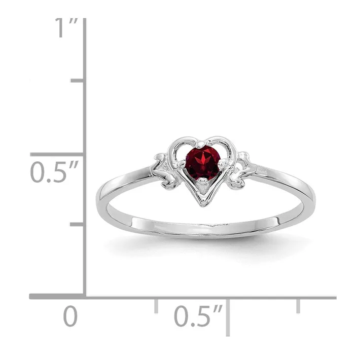 Goldia Rings 14K White Gold Garnet Birthstone Heart Ring