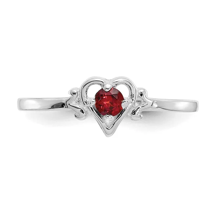 Goldia Rings 14K White Gold Garnet Birthstone Heart Ring