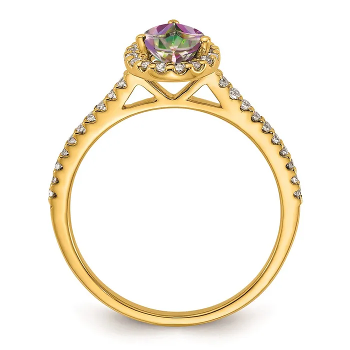 Goldia Rings Solid 14k Yellow Gold Mystic Fire Simulated CZ Halo Complete Engagement Ring