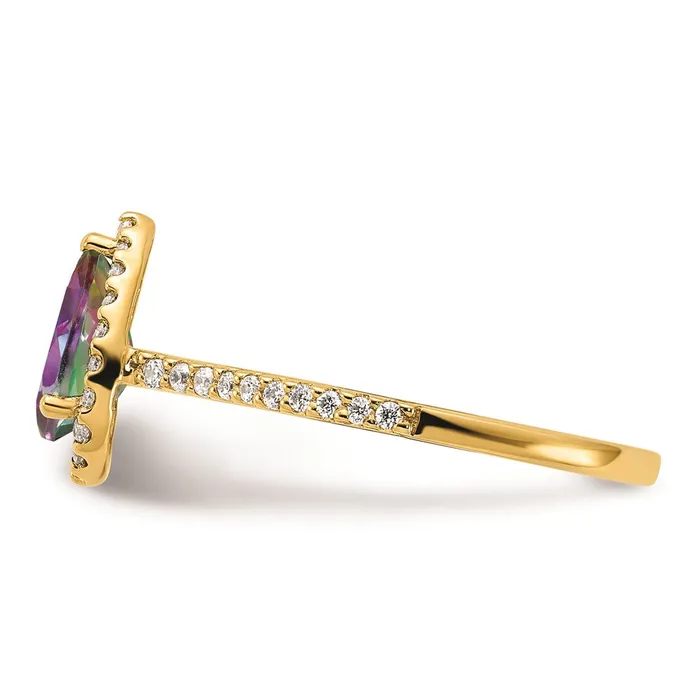 Goldia Rings Solid 14k Yellow Gold Mystic Fire Simulated CZ Halo Complete Engagement Ring