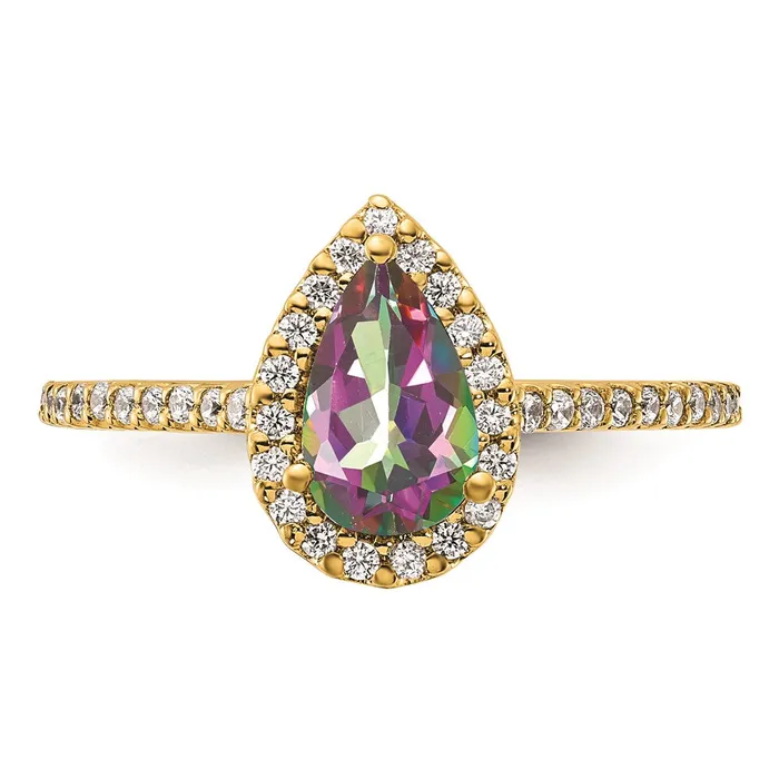 Goldia Rings Solid 14k Yellow Gold Mystic Fire Simulated CZ Halo Complete Engagement Ring