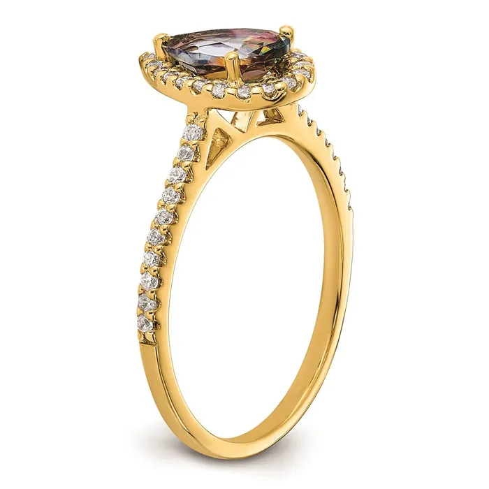 Goldia Rings Solid 14k Yellow Gold Mystic Fire Simulated CZ Halo Complete Engagement Ring