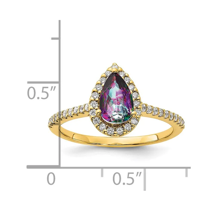 Goldia Rings Solid 14k Yellow Gold Mystic Fire Simulated CZ Halo Complete Engagement Ring