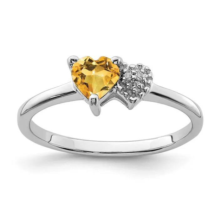 Goldia Rings Sterling Silver Polished Citrine and Diamond Ring