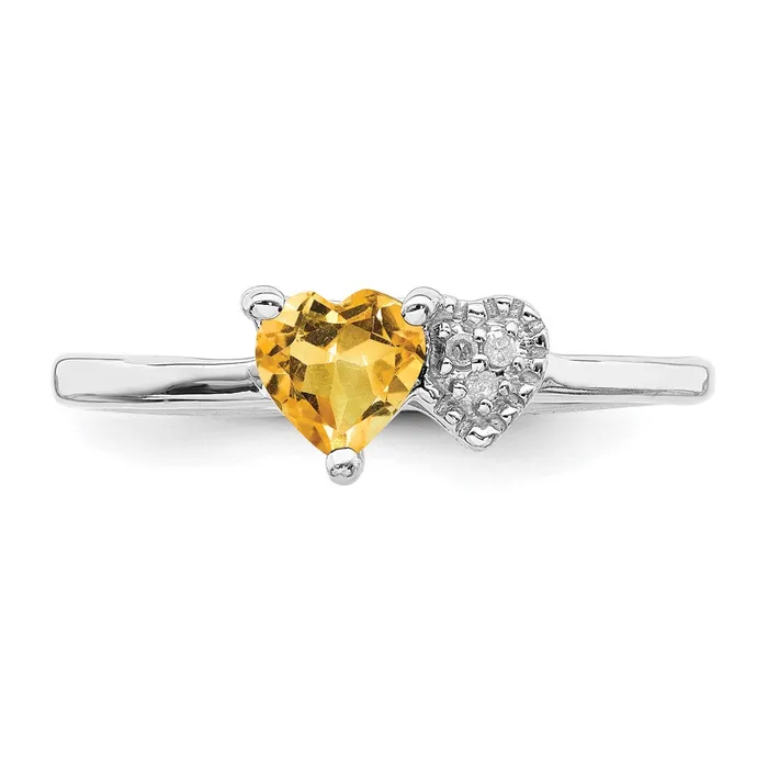 Goldia Rings Sterling Silver Polished Citrine and Diamond Ring