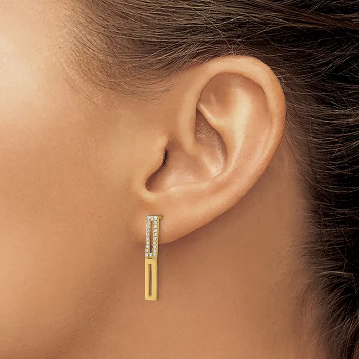 Goldia Solid 14k Yellow Gold Polished 2 Rectangle LinK Simulated CZ Post Earrings Earrings Goldia Solid 14k Yellow Gold Polished 2 Rectangle LinK Simulated CZ Post Earrings Earrings