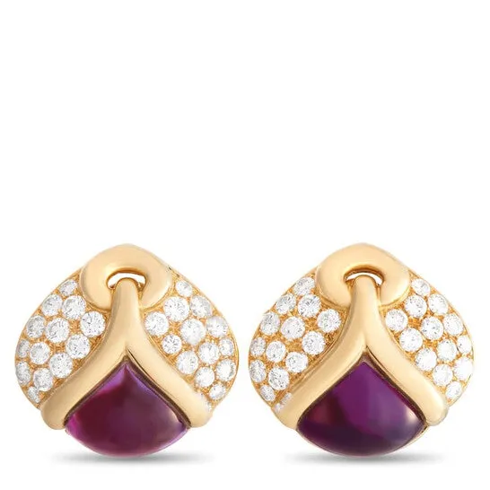 JMS always Earrings Original PreOwned Bvlgari 18K Yellow Gold 400 ct Diamond and Amethyst Clip On Earrings JMS always Earrings Original PreOwned Bvlgari 18K Yellow Gold 400 ct Diamond and Amethyst Clip On Earrings
