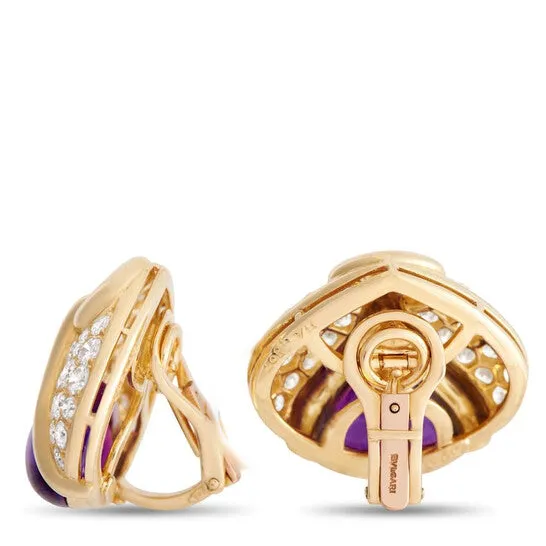 JMS always Earrings Original PreOwned Bvlgari 18K Yellow Gold 400 ct Diamond and Amethyst Clip On Earrings JMS always Earrings Original PreOwned Bvlgari 18K Yellow Gold 400 ct Diamond and Amethyst Clip On Earrings