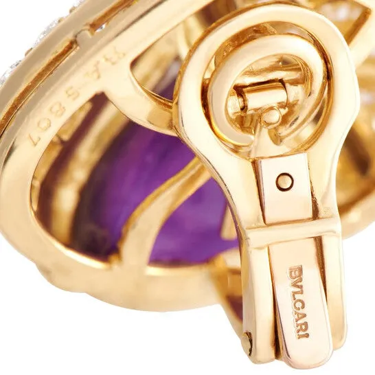 JMS always Earrings Original PreOwned Bvlgari 18K Yellow Gold 400 ct Diamond and Amethyst Clip On Earrings JMS always Earrings Original PreOwned Bvlgari 18K Yellow Gold 400 ct Diamond and Amethyst Clip On Earrings
