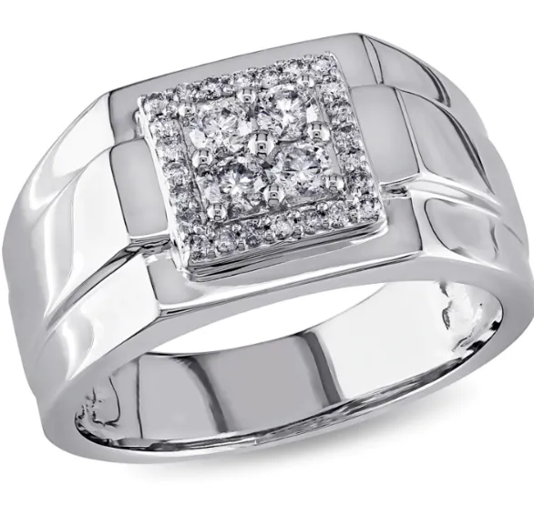 Mens 12 CT Composite Diamond Square Frame Ring in 14K White Gold Goldiacom Rings