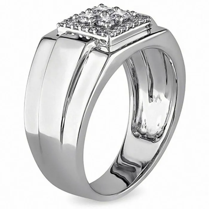 Mens 12 CT Composite Diamond Square Frame Ring in 14K White Gold Goldiacom Rings