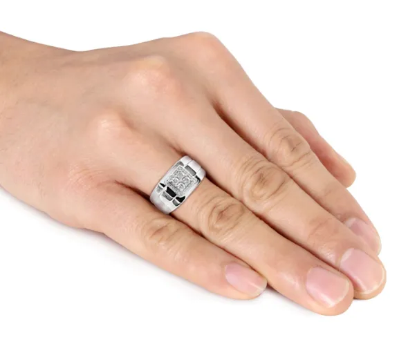 Mens 12 CT Composite Diamond Square Frame Ring in 14K White Gold Goldiacom Rings