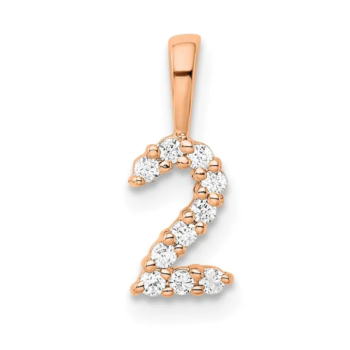 Necklaces 14k Rose Gold Real Diamond Number 2 Pendant Goldia