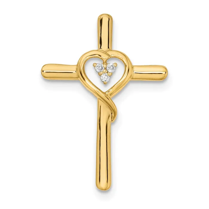 Necklaces 14K Yellow Gold Polished Cross with Heart Real Diamond Chain Slide Goldia Necklaces 14K Yellow Gold Polished Cross with Heart Real Diamond Chain Slide Goldia