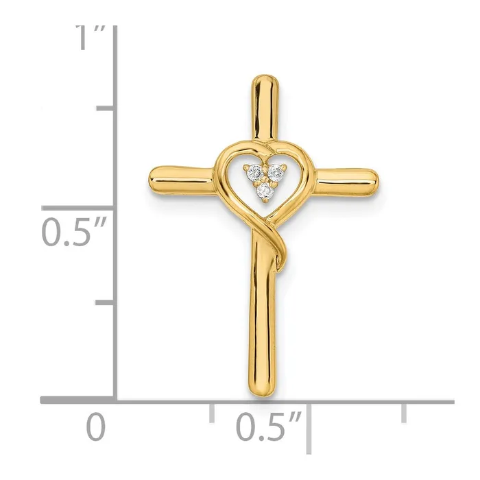 Necklaces 14K Yellow Gold Polished Cross with Heart Real Diamond Chain Slide Goldia