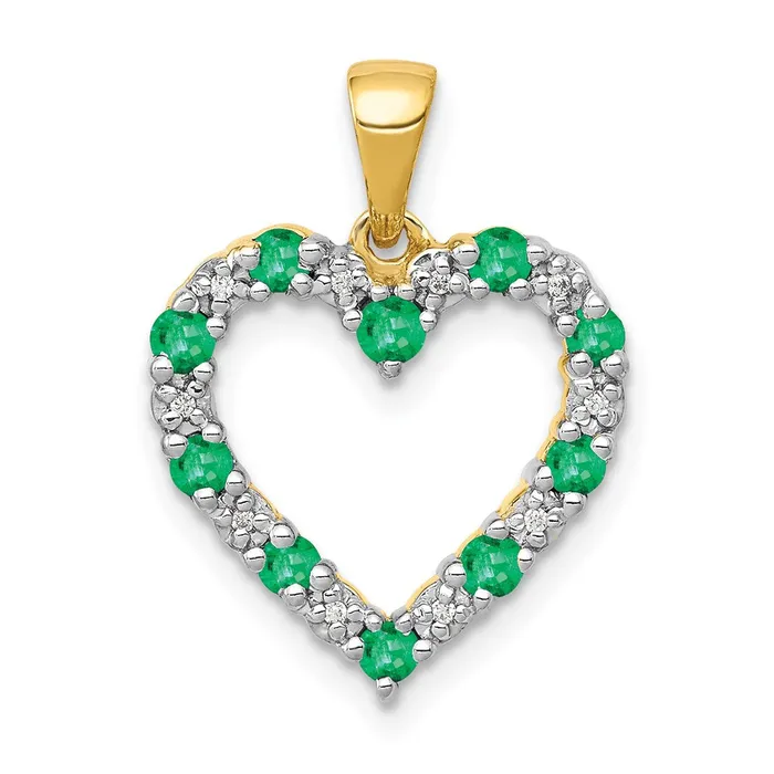 Necklaces 14K Yellow Gold Real Diamond and Emerald Heart Pendant Goldia