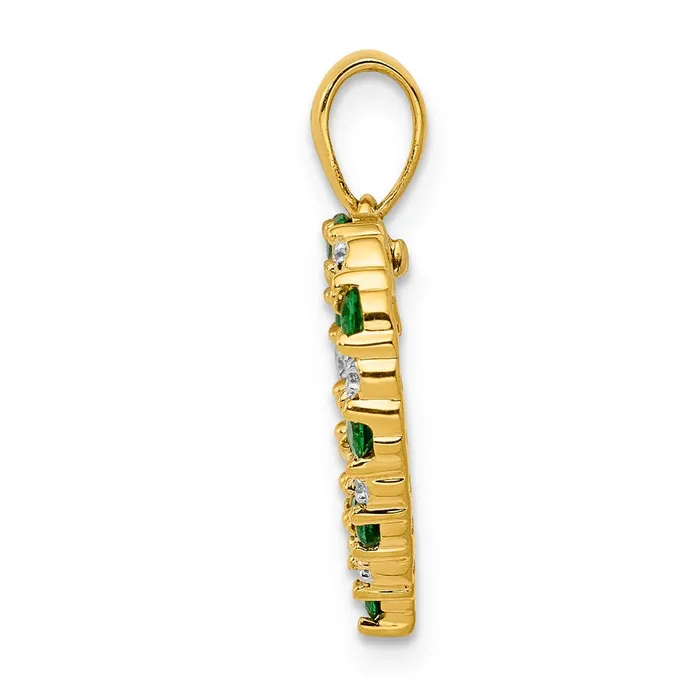 Necklaces 14K Yellow Gold Real Diamond and Emerald Heart Pendant Goldia