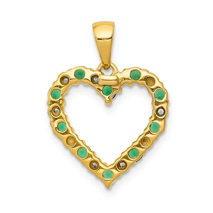 Necklaces 14K Yellow Gold Real Diamond and Emerald Heart Pendant Goldia