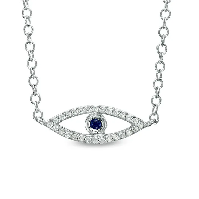 Necklaces Goldia LabCreated Blue Sapphire and 007 CT TW Diamond Evil Eye Necklace in Sterling Silver Necklaces Goldia LabCreated Blue Sapphire and 007 CT TW Diamond Evil Eye Necklace in Sterling Silver