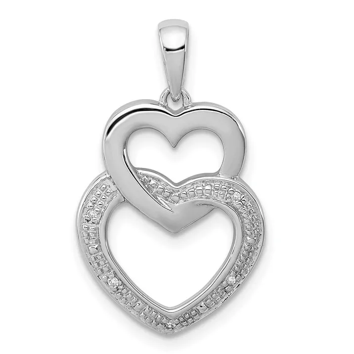 Necklaces Goldia Sterling Silver Rhodium Plated Diamond Double Heart Pendant Necklaces Goldia Sterling Silver Rhodium Plated Diamond Double Heart Pendant