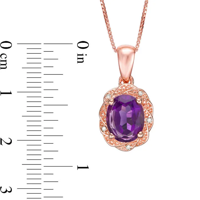 Oval Amethyst and Natural Diamond Accent Pinwheel Frame Pendant in Sterling Silver with 14K Rose Gold Plate Goldia Necklaces Oval Amethyst and Natural Diamond Accent Pinwheel Frame Pendant in Sterling Silver with 14K Rose Gold Plate Goldia Necklaces