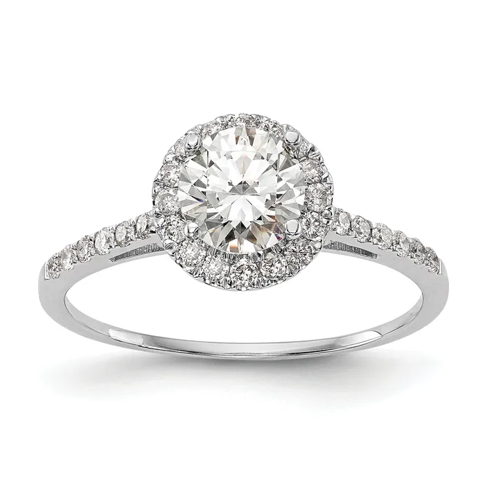 Rings 100ct CZ Solid Real 14k Twotone Gold Round Halo Engagement Ring Goldia