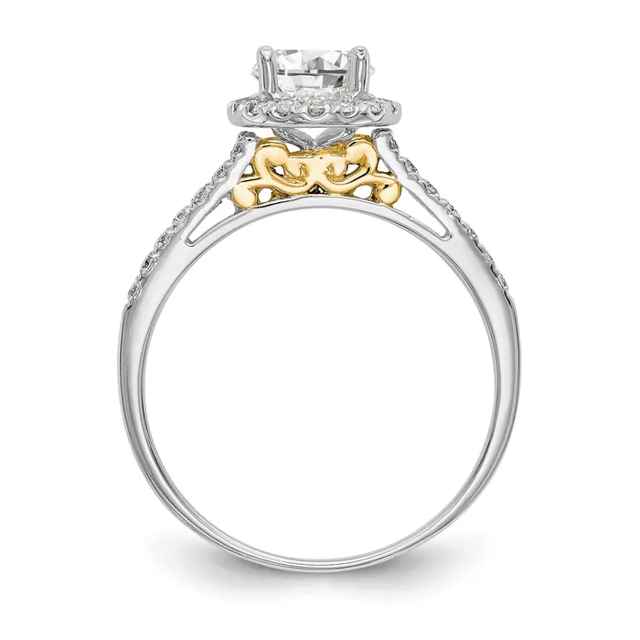 Rings 100ct CZ Solid Real 14k Twotone Gold Round Halo Engagement Ring Goldia