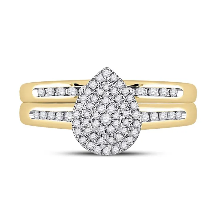 Rings gndatlanta 10k Yellow Gold Round Diamond Pear Bridal Wedding Ring Set 13 Cttw