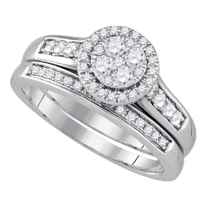 Rings gndatlanta 14k White Gold Round Diamond Halo Bridal Wedding Ring Set 58 Cttw