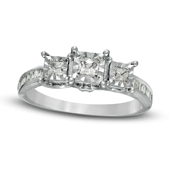 Rings Goldia 050 CT TW PrincessCut Natural Diamond Three Stone Engagement Ring Solid 10K White Gold Rings Goldia 050 CT TW PrincessCut Natural Diamond Three Stone Engagement Ring Solid 10K White Gold