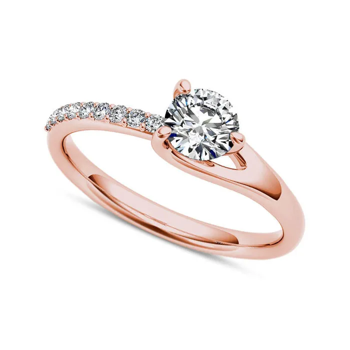 Rings Goldia 10 CT TW Natural Diamond Bypass Engagement Ring in Solid 14K Rose Gold Rings Goldia 10 CT TW Natural Diamond Bypass Engagement Ring in Solid 14K Rose Gold