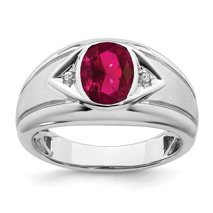 Rings Goldia 14k White Gold Created Ruby and Real Diamond Mens Ring