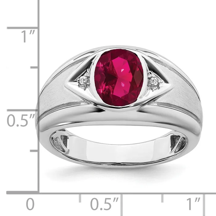 Rings Goldia 14k White Gold Created Ruby and Real Diamond Mens Ring