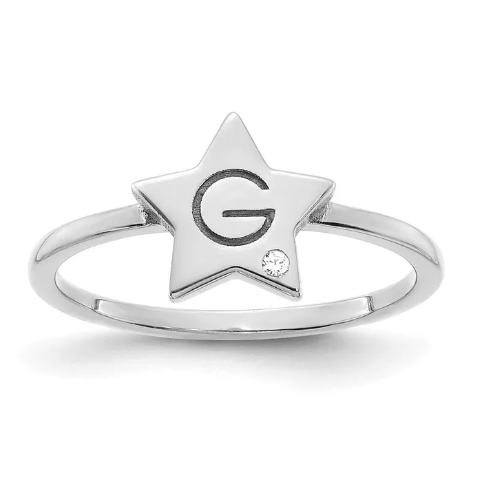 Rings Goldia 14K White Gold Initial Star with Real Diamond Signet Ring