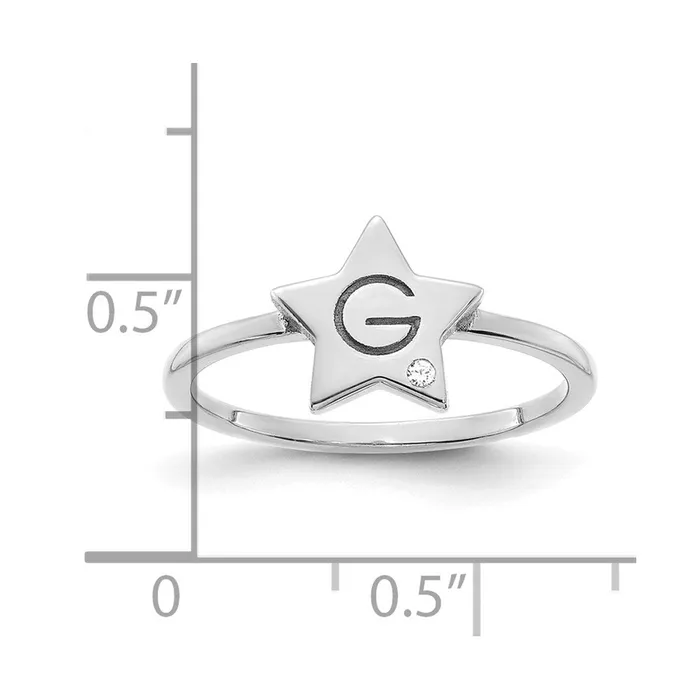 Rings Goldia 14K White Gold Initial Star with Real Diamond Signet Ring