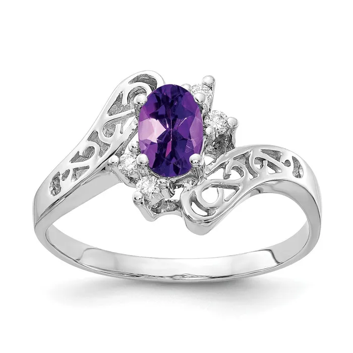 Rings Goldiacom 14k White Gold 6x4mm Oval Amethyst Checker VS Real Diamond ring
