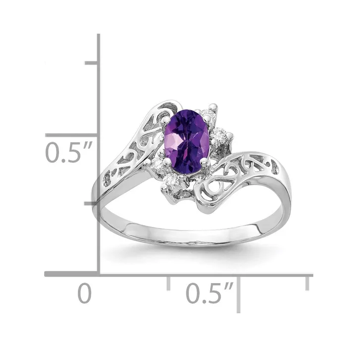Rings Goldiacom 14k White Gold 6x4mm Oval Amethyst Checker VS Real Diamond ring